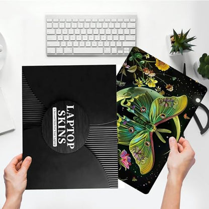 Universal Laptop Skin Sticker with 2 Wrist Pad Skins, Waterproof Scratch Resistant Vinyl Laptop Cover Decal, Cut to Fit for 11–15.6 Inch MacBook HP Dell Lenovo, Moth Moon Flowers - color: Moth Moon Flowers