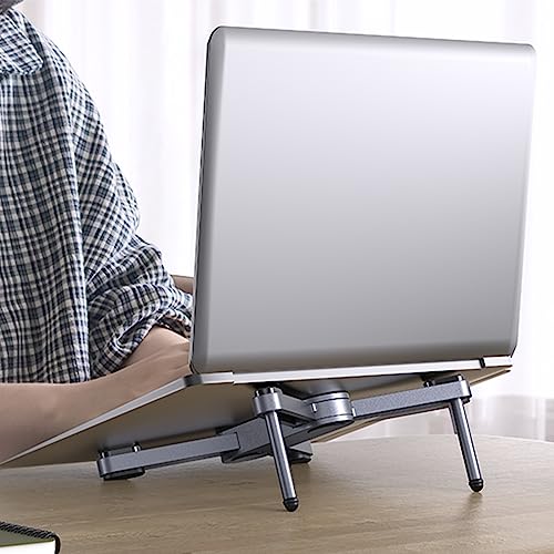 YICOSUN New Concept Laptop Stand - Adjustable Ergonomic Aluminum Riser for MacBook Pro/Air up to 15.6” - Foldable & Portable Computer Stand for Desk, Students, Office, Travel, Gaming - Gray - color: Grey
