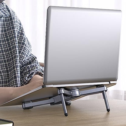 YICOSUN New Concept Laptop Stand - Adjustable Ergonomic Aluminum Riser for MacBook Pro/Air up to 15.6” - Foldable & Portable Computer Stand for Desk, Students, Office, Travel, Gaming - Gray - color: Grey