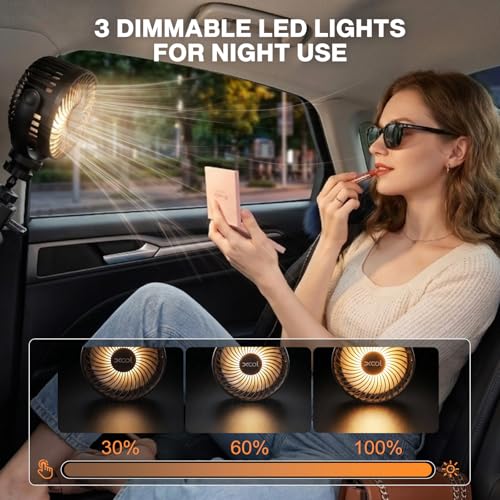 XOOL 12000mAh Rechargeable Clip Car Fan, 6-Inch Battery Operated Car Fan with 3 Speeds & 3 Brightness LED Light, Portable Cooling Fan with Sturdy Clamp for SUV, RV, Golf Cart, Camping - size: Rechargeable Clip Fan - Power Bank