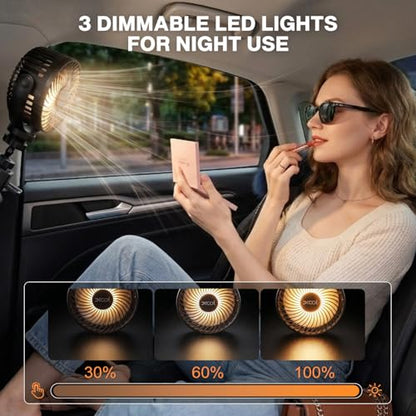 XOOL 12000mAh Rechargeable Clip Car Fan, 6-Inch Battery Operated Car Fan with 3 Speeds & 3 Brightness LED Light, Portable Cooling Fan with Sturdy Clamp for SUV, RV, Golf Cart, Camping - size: Rechargeable Clip Fan - Power Bank