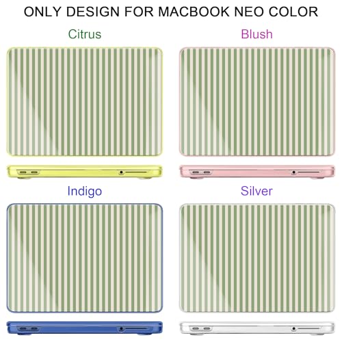 for MacBook Neo 13 Inch Case 2026 (Model A3404, A18 Pro chip), Stylish Pattern Protective Hard Shell with Screen Protector, Keyboard Cover & USB-C Adapter - Green Stripes - color: Green Stripes