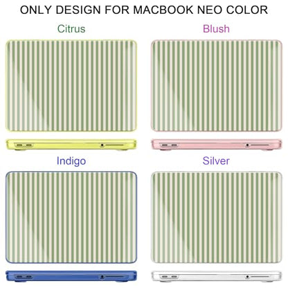for MacBook Neo 13 Inch Case 2026 (Model A3404, A18 Pro chip), Stylish Pattern Protective Hard Shell with Screen Protector, Keyboard Cover & USB-C Adapter - Green Stripes - color: Green Stripes
