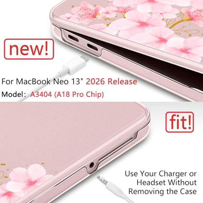 for MacBook Neo 13 inch Case 2026 (Model A3404), Artistic Cherry Pattern Ultra Slim Frosted Matte Hard Shell, Anti-Scratch & Fingerprint Resistant Cover - Cherry Blossom - color: Cherry Blossom