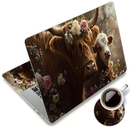 Laptop Skin Sticker Decal 12"-15.6" Universal Laptop/Notebook/Netbook Vinyl - Waterproof Scratch Resistant,Fits HP Dell Lenovo MacBook,2 Free Wrist Pads,Easy Apply & Remove,Highland Cow Autumn - color: Highland Cow Autumn