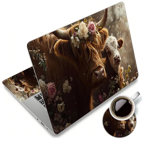 Laptop Skin Sticker Decal 12"-15.6" Universal Laptop/Notebook/Netbook Vinyl - Waterproof Scratch Resistant,Fits HP Dell Lenovo MacBook,2 Free Wrist Pads,Easy Apply & Remove,Highland Cow Autumn - color: Highland Cow Autumn