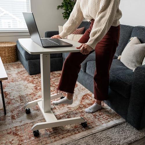Mount-It! Adjustable Rolling Laptop Desk, Mobile Standing Desk with Wheels, Small Sit-Stand Computer Cart for Home, Office, or Classroom, 29.6–44.2" Height, 23.6"x20.5" Desktop, White - color: White