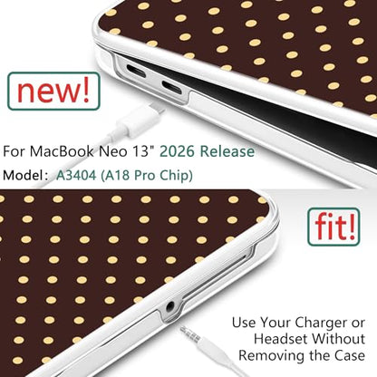 for MacBook Neo 13 Inch Case 2026 (Model A3404, A18 Pro chip), Stylish Pattern Protective Hard Shell with Screen Protector, Keyboard Cover & USB-C Adapter - Brown Polka Dots - color: Brown Polka Dots