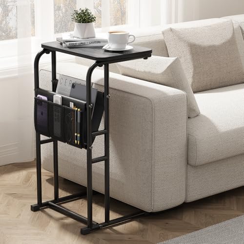 Olldide C-Shaped End Table with Storage Bag Black | Detachable Design Side Table | Metal Frame Under Couch Table for Living Room, Bedroom, Bedside, Small Space - color: Black, size: 29in height