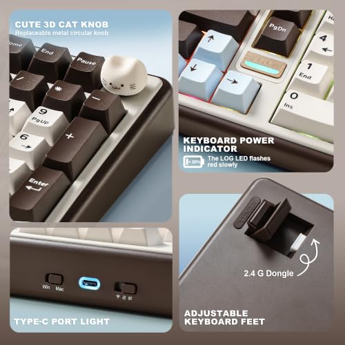 YUNZII B98 PRO QMK/VIA Wireless Mechanical Gaming Keyboard,96% Layout with Numpad and Cute Cat Knob, BT/2.4G/USB-C,Linear Switch Hot Swap Gasket,RGB for Win/Mac (Coffee Browm, Candy Linear Switch) - color: Coffee Browm, size: Candy Linear Switch