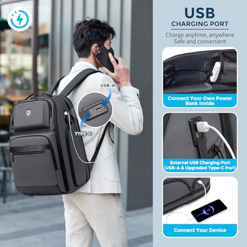 Fenree.geer Business Travel Backpack for Professionals 17 Inch Laptop, Grey | Water Resistant, Expandable, 45L Travel Backpack with USB Port, Men's Backpack for Work/College/Commuter/Business