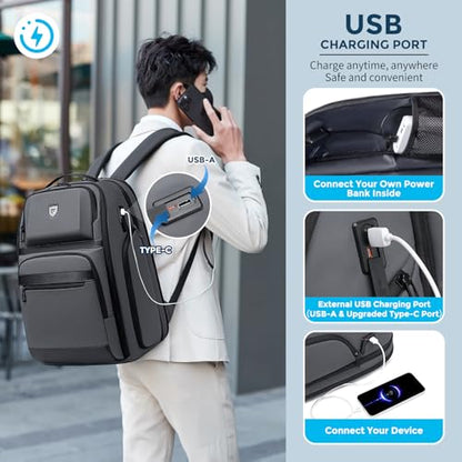 Fenree.geer Business Travel Backpack for Professionals 17 Inch Laptop, Grey | Water Resistant, Expandable, 45L Travel Backpack with USB Port, Men's Backpack for Work/College/Commuter/Business