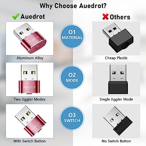AUEDROT Metal Mouse Jiggler with Switch Button, 2 Jiggle Modes, USB-C Adapter, Rose Gold - color: Rose Gold