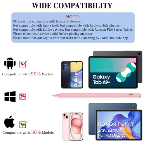 Universal Magnetic Stylus Pen for iOS/Android,Rechargeable Touch Screen Pen for Drawing&Writing Tablet Stylus for iPhone/Samsung/XiaoMi/Huawei/Vivo/Lenovo and Other Android Device-Pink - color: Pink