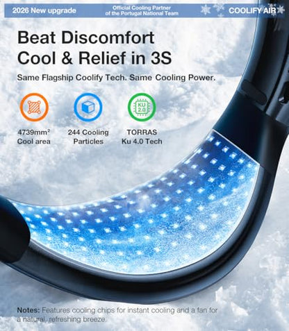 TORRAS COOLiFY Air 2026 Upgraded Neck Fan Air Conditioner, Dual-Airflow Pro Cooling, Ultra Light Portable Fan Rechargeable, Personal Cooling Fan Travel Essentials, Gift for Dad Husband Father, Black - color: Deep Black