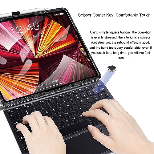 Ultra Slim Bluetooth Keyboard with Touchpad for iPad, Rechargeable Portable Wireless Keyboard for iPad Pro/Air/Mini, iPhone, Samsung Galaxy, Tablet, and Other iOS Android Windows Devices (Black) - color: black