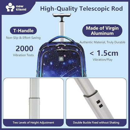 NEW TILAMI 20 Inch Rolling Backpack for School Stair-Climbing Big Wheel | Teen Boys Girls Carry-on Suitcase Large Organizer Compartment 15.6 Laptop Sleeve Adjustable Handle Roller Travel Bag College - color: Spacey Blue