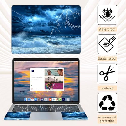 Laptop Skin Sticker 3-Piece Set,Blue Sky with Lightning | Trim-to-fit 3-piece vinyl set with one 15 x 10.6 in lid skin and two palm-rest decals for many 12-15.6 in laptops - color: Blue Sky With Lightning