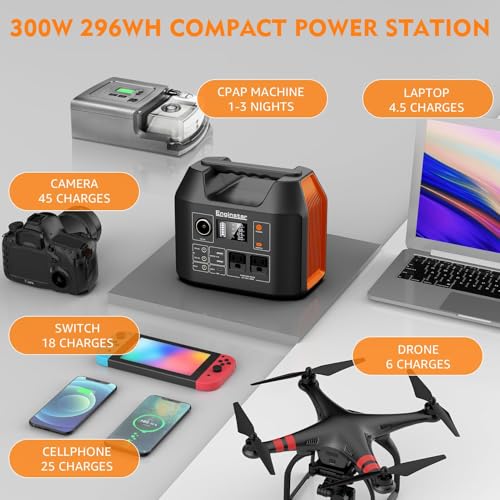 Portable Power Station, 300W 296Wh Battery Bank with 110V Pure Sine Wave, 60W Foldable Solar Panel with 18V DC Outlet for Portable Power Stations