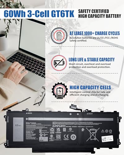 60Wh GT6TK Battery Replacement for Dell Latitude 9440 9450 2-in-1 Series Notebook 0K2CPY K2CPY 0MWK05 MWK05 Battery - size: 10.47*3.98*0.19 inch GT6TK