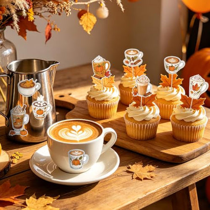 Autumn Latte Coffee Self Adhesive Sticker for Laptop DIY Gift | Waterproof, Self Adhesive Vinyl Decal, Bright Color Clear Printing, Easy Peel - style: Autumn Latte Coffee