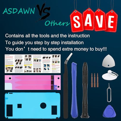 ASDAWN 4000mAh Battery for iPhone 6 (Not for 6s/ 6 Plus/ 6s Plus), Upgraded Higher Capacity iPhone 6 Battery Replacement for A1549 A1586 A1589 A1522 A1524 A1593 with Professional Tools - size: 6, 4000mAh, style: 6