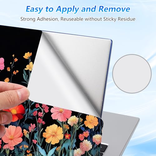 Universal Laptop Skin Sticker Decal with 2 Wrist Pad Skins, Waterproof Scratch Vinyl Cover for 11–15.6 Inch MacBook, HP, Dell, Lenovo, Cutable & Reusable,Dark Wildflower Meadow - color: Dark Wildflower Meadow