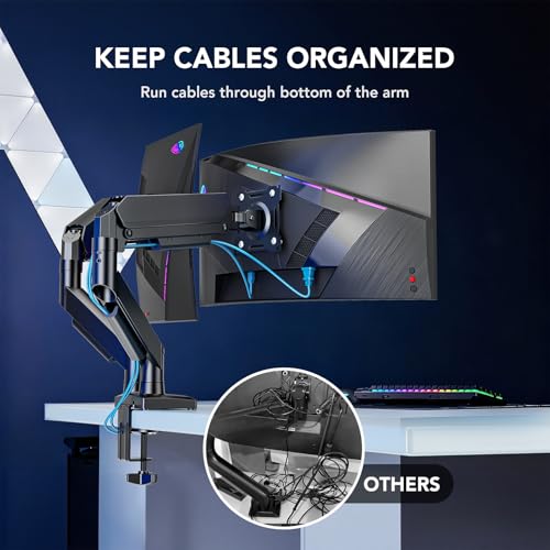 Dual Monitor Stand, Adjustable Monitor Desk Mount for 17″–32″ Computer Screens, Full Motion VESA 75x75/100x100 with C-Clamp & Grommet Aluminum Base, Each Arm Holds 4.4 to 20 lbs AX09DB201 - size: Dual monitor arm