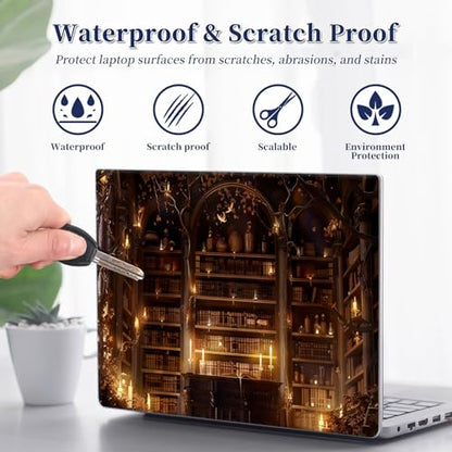 Universal Laptop Protective Skin,Trim-to-Fit Vinyl Sticker for 13–16 Inch Laptop,MacBook,Tablet & Notebook,Scratch-Proof Waterproof Cover,Mystic Library - color: Mystic Library