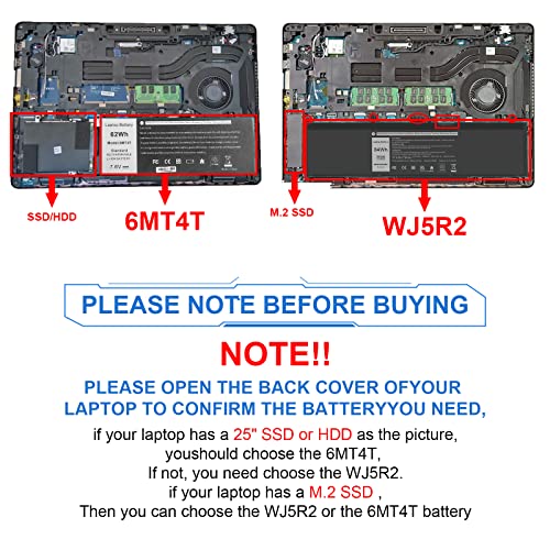 Fancy Buying 62Wh 6MT4T 7V69Y TXF9M 79VRK 07V69Y 0HK6DV 079VRK 0TXF9M Laptop Battery for Dell Latitude 14 5470 E5470 15 5570 E5570 Notebook 15.6 inch Precision 15 3510 M3510 0C1P4 451-BBUN 451-BBTW - size: 9.83*4.05*0.27inch 6MT4T