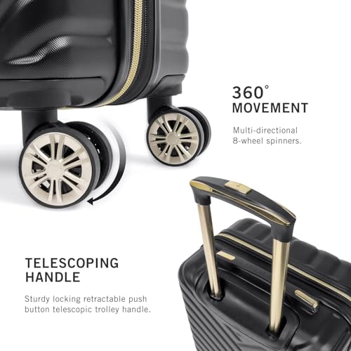Kenneth Cole REACTION Madison Square Lightweight Hardside Chevron Expandable Spinner Luggage, Black, 24-Inch Checked - color: Black, size: 24-Inch Checked