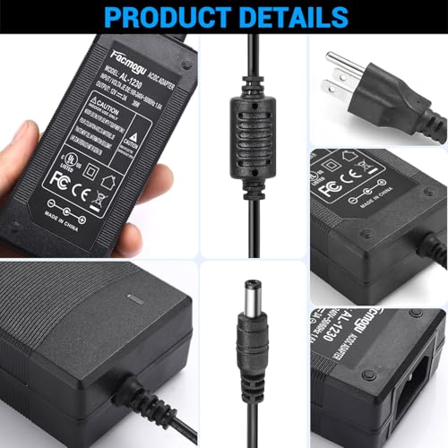Facmogu 3 Prong DC 12V 3A 36W AC to DC Power Adapter, Desktop Adpater with 5.5x2.1mm & 2.5mm, 12V Power Switching Transformer, 12 Volt 3 Amp Power Supply Converter with 9.84ft/ 3m in Total Length - size: 12V 3A (3 Prong Plug)