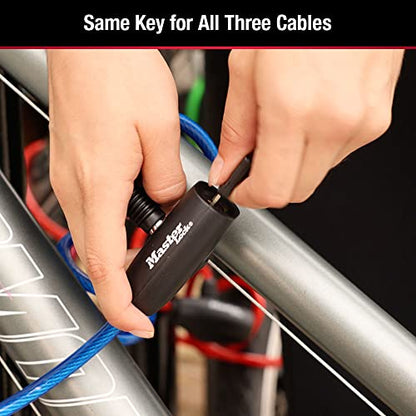 Master Lock Bike Lock Cables with Key, Blue, Green, and Red 3-Count of Keyed-Alike Bicycle Cable Locks, 6 ft. Long, 8127TRI (Pack of 4) - size: 6 ft. Long (Pack of 4)