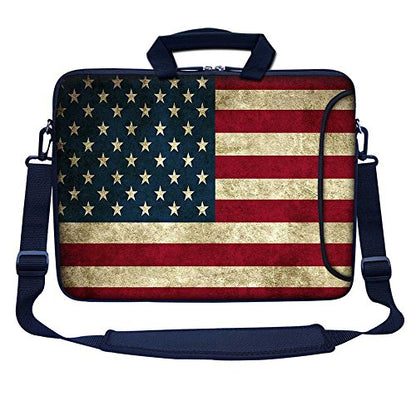 Meffort Inc 15.6 Inch Neoprene Laptop Bag – Water Resistant, Reinforced Zipper, Adjustable Shoulder Strap, Extra Side Pocket, Fits 15 to 15.6 Inch Laptops - USA Flag - color: Usa Flag