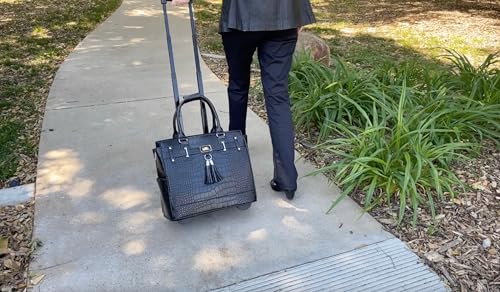 JKM & Company Rolling Laptop Bag for Women | Designer Wheeled Briefcase | Fits 13-17" Laptops | Office Travel Computer Case - color: Black Timeless