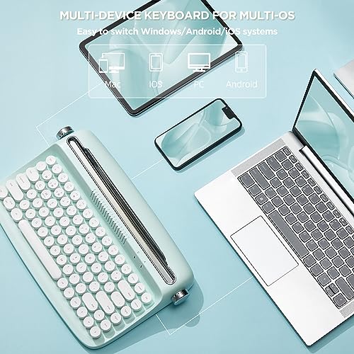 YUNZII ACTTO B303 Wireless Typewriter Keyboard, Bluetooth Connection, Cute Retro Aesthetic Design with Integrated Stand for Tablet, Phone, PC and Win/Mac/Android (B303, Sweet Mint) - style: Sweet Mint