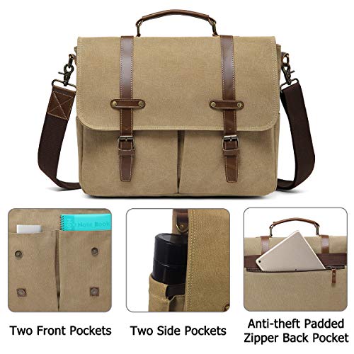 Kasqo Mens Messenger Bag, 15.6 Inch Water resistence Vintage Canvas Briefcase Satchel Bag Shoulder Work Bag Padded Shockpoof