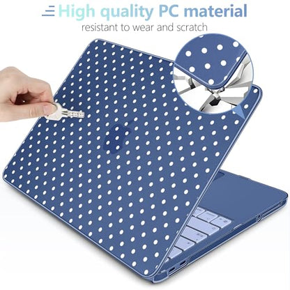 MEEgoodo Printed Case for New MacBook Neo 13 inch 2026 Release(Fit Model A3404), Laptop Hard Shell Cases with Keyboard Skin & Screen Protector & Webcam Covers, Indigo & White Polka Dots - color: Indigo & White Polka Dots