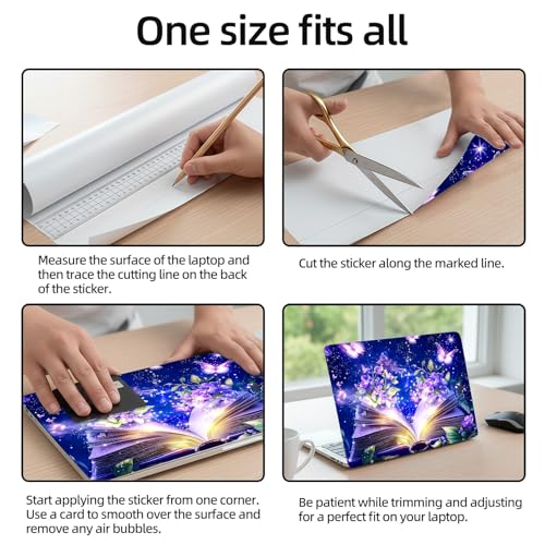 Aesthetic Laptop Skin Sticker, Magical Open Book Waterproof Vinyl Laptop Decal, Removable Bubble Free, Reusable Protective Cover for 13 14 15 15.6 Inch - color: Magical Open Book
