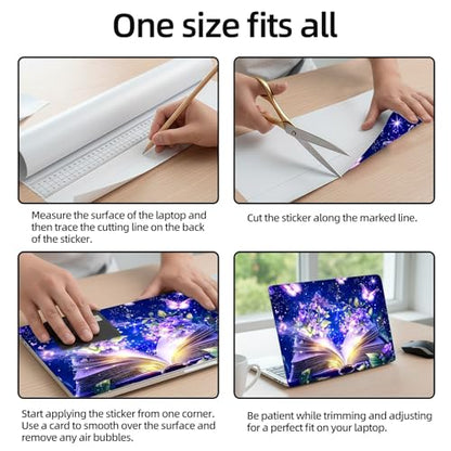 Aesthetic Laptop Skin Sticker, Magical Open Book Waterproof Vinyl Laptop Decal, Removable Bubble Free, Reusable Protective Cover for 13 14 15 15.6 Inch - color: Magical Open Book
