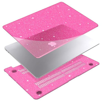 G JGOO for MacBook Air 13 inch Case 2021 2020-2018 M1 A2337 A2179 A1932 | Glitter Protective Plastic Hard Shell for MacBook Air 13.3 inch Case + Keyboard Cover + Screen Protector, Sparkly Hot Pink - color: Hot Pink