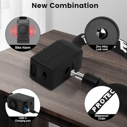 Bike Lock with Alarm – 110dB Anti-Theft Bike Alarm, 4FT x 8mm Heavy Duty Chain with Keys for Bicycle/E-Scooter/Motorcycle
