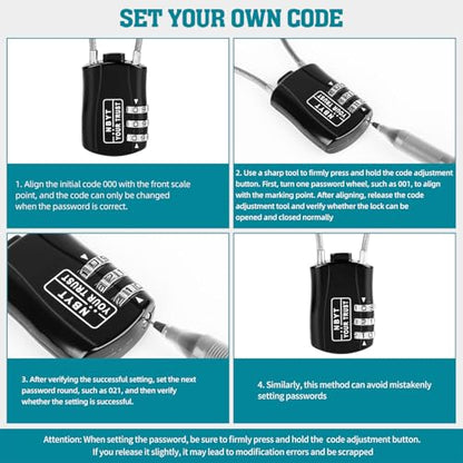 Wire Rope Cable Lock with Resettable Code, Zinc Alloy - Combo Mini Lock for Helmet, Luggage, Ski, Snowboard, Bikes, Travel, Stroller & Cabinet Handle - size: 15 Inch