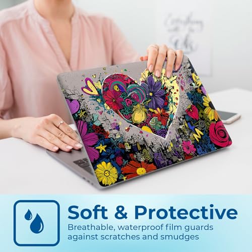 Reusable Universal Laptop Skin Sticker, Cut to Fit for 11.6–15.6 Inch Laptops, Waterproof Protective Film, No-Residue - Graffiti Heart Flowers - color: Graffiti Heart Flowers