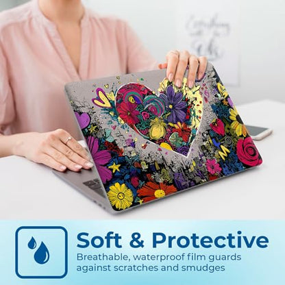 Reusable Universal Laptop Skin Sticker, Cut to Fit for 11.6–15.6 Inch Laptops, Waterproof Protective Film, No-Residue - Graffiti Heart Flowers - color: Graffiti Heart Flowers