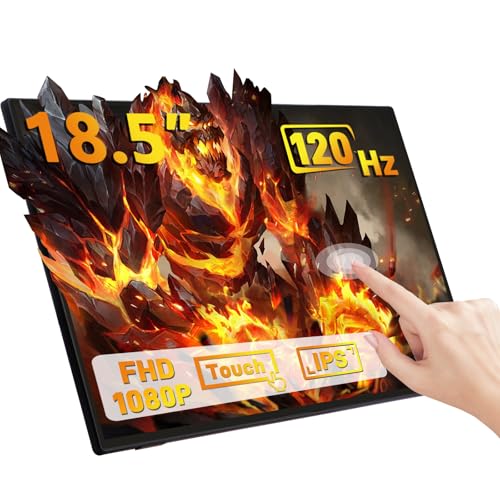 GeeekPi 18.5 inch Portable Monitor 1920x1080 IPS Touchscreen 120HZ 1080P Touch Display with HDMI USB-C, Built-in Speakers, Kickstand VESA for Xbox PS4/5 Laptop Mac PC
