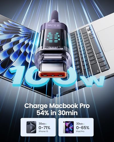 toocki USB C to USB C Cable with LED Display 100W 6.6ft, 2Pack | Fast Charging, Nylon Braided, Purple, Compatible with iPhone 17/16, MacBook Pro, Galaxy S25 - color: Purple, size: 6.6+6.6ft