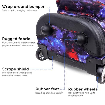 J World Sunrise Kids Rolling Backpack with Wheels for Girls Boys, Roller Bookbag for School, 18 x 13 x 9 Inches, Galax - color: Galaxy