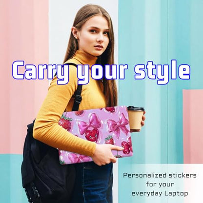 Universal Laptop Skin Sticker Decal, Compatible with MacBook HP Dell Lenovo 12"-15.6", Reusable Vinyl Notebook Cover 3PCS Set, High-Recognition Film-Coquette Strawberry Bow - color: Coquette Strawberry Bow