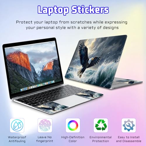 Universal Laptop Skin Sticker Decal, Compatible with MacBook HP Dell Lenovo 12"-15.6", Reusable Vinyl Notebook Cover 3PCS Set, High-Recognition Film-Eagle Fly Over the sea - color: Eagle Fly over the sea